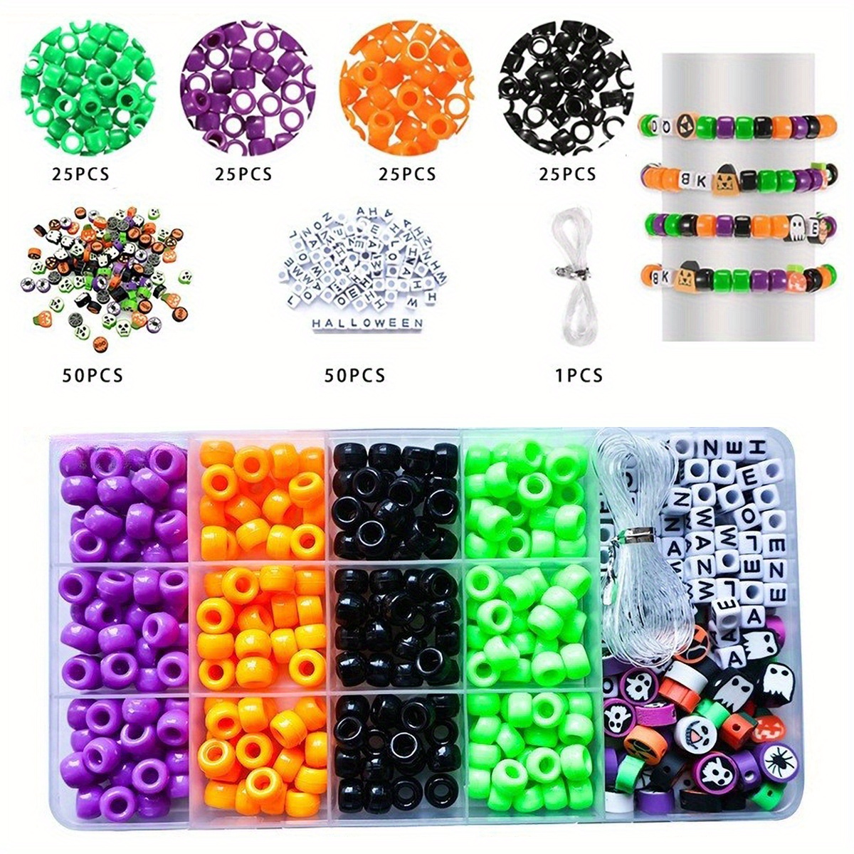 TEMU Fournitures de pour Halloween - Kit de Bricolage en Polymère avec et Perles pour Bracelets Festifs, Rangement de Perles, et Fabrication de