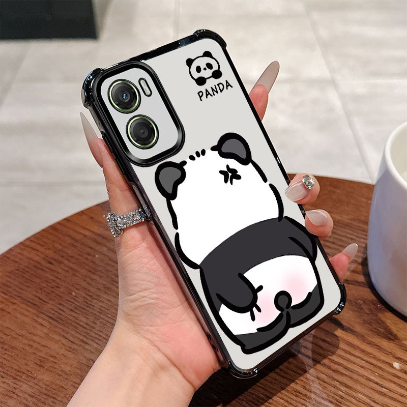 TEMU Phone Case: Cute Cartoon Panda Shockproof Clear Case Black Full Coverage Phone Case Suitable For Motorola For Moto G06 Protection Cover