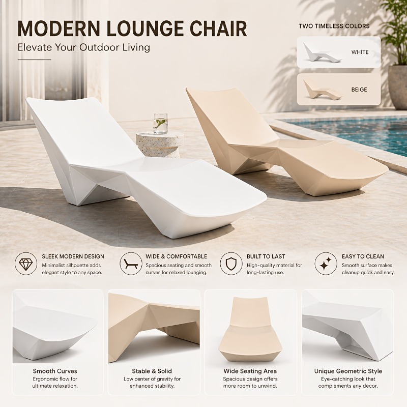 Designer In-Pool Chaise Lounge Chair, Modern Ergonomic S-Shaped Pool Lounger, Heavy-Duty UV And Waterproof Outdoor Recliner with Sand-Fill Weight Box And Drainage System, for Poolside, Patio And Shallow Water