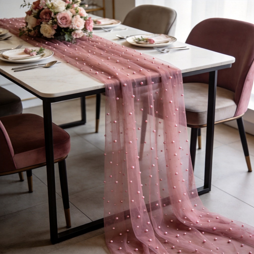 TEMU Chemin de table en perlée de luxe léger, teinte pâte de haricot rose , une décoration essentielle pour de des . Fabriqué à partir de tissu épais