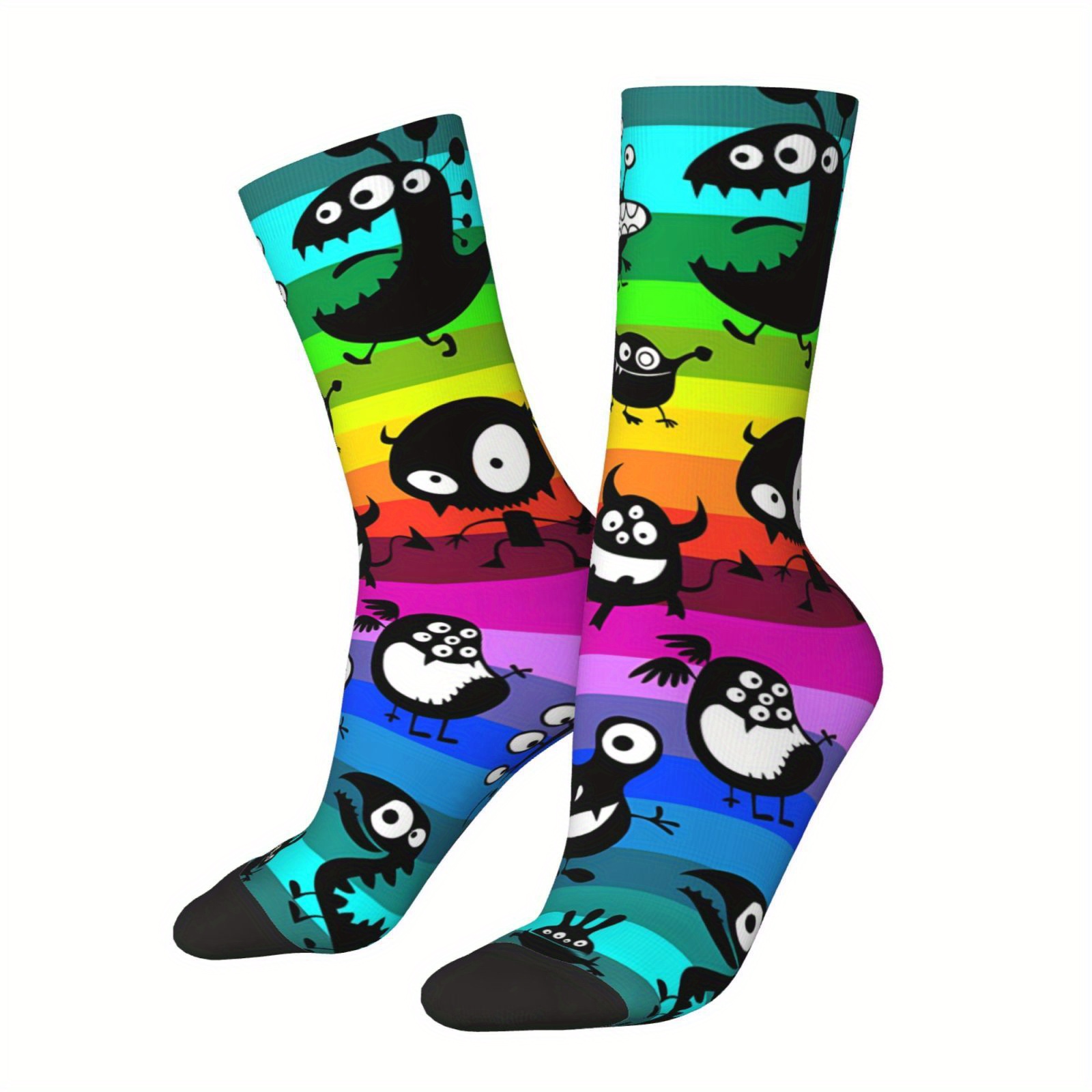 1 Pair Socks, Fashion Pattern, Polyester And Spandex Blend-soft And Comfortable Leisure Socks, Breathable Sweat-absorbent Sports Socks