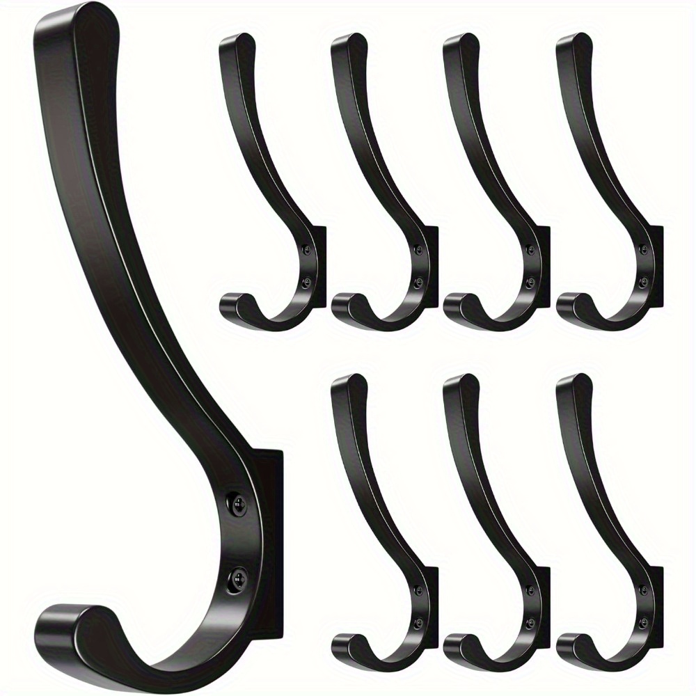 8-pack Large Wall Hook For Hanging Heavy Objects, Black Coat Hook, Wall-mounted Coat Hook, Wall-mounted Bag Hook, Screw Fixing Hook, Metal Wall-mounted Coat Hook, Backpack, Handbag