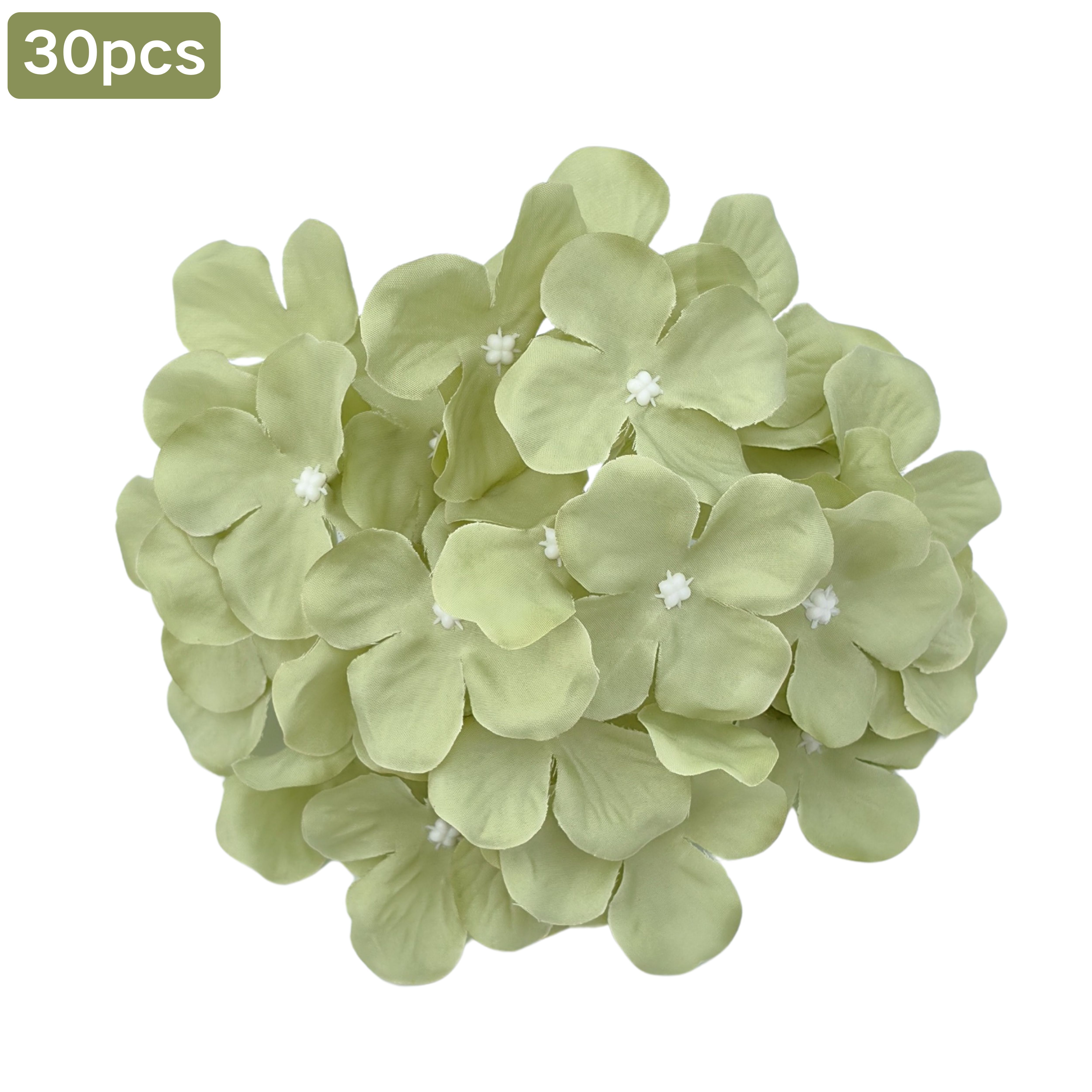 TEMU 30pcs Light Green Hydrangea Flower Heads With Wire Stems - Realistic Polyester Bouquets For Weddings, Christmas, Valentine's Day, Graduation &