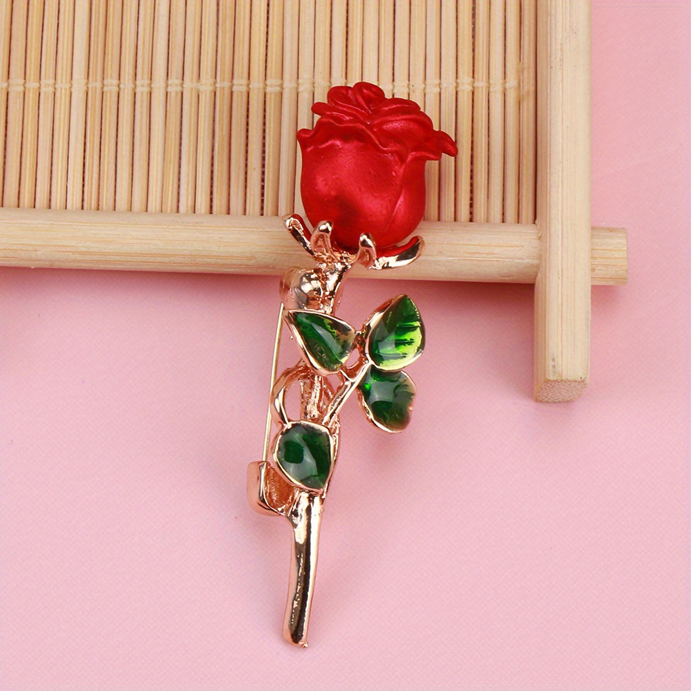 Elegant Fashion Red Rose Brooch, High-end Red Floral Lapel Pin For Clothing