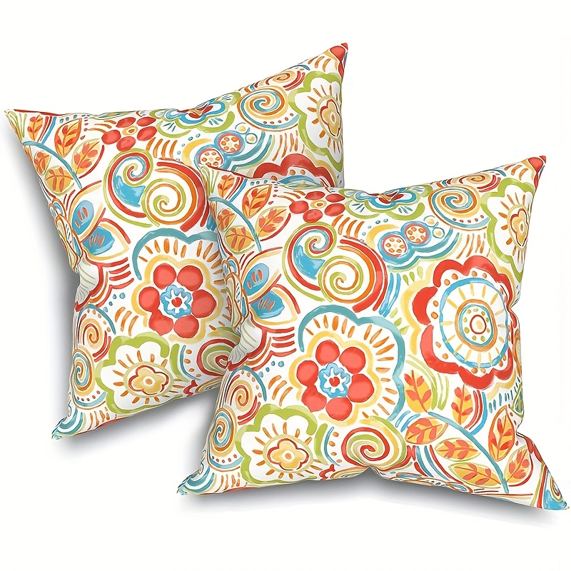 TEMU 2d Flat - 2pcs 2d Single-sided Outdoor Pillow Set With Removable , Zipper Design, Machine Washable, In Orange, Green, Red, Yellow, White, Square