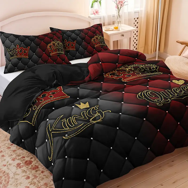 2 3pcs luxury dark red bedding set 1 fitted sheet 1 2 pillowcases excluding pillows high definition print for home dorm use Product details 1