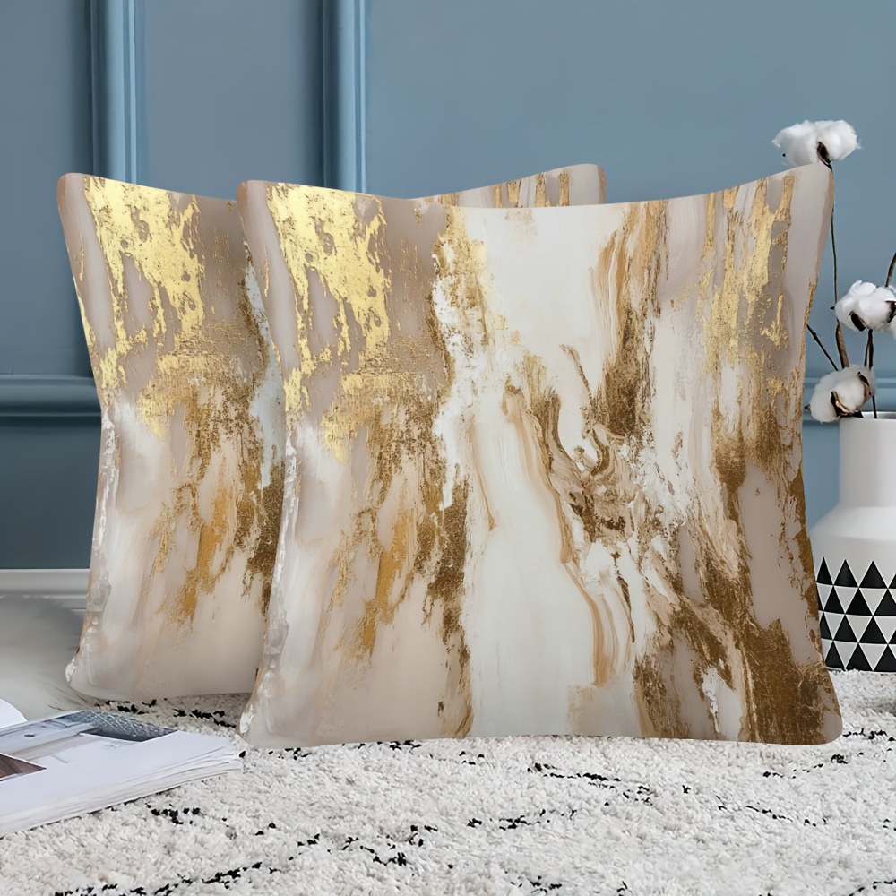 TEMU 2d Flat - 2pcs Same Style Gilded Marble Pillow Covers, Multi-sizes , 2d Flat Printing Single-sided Print Without Pillow Insert, With Base And
