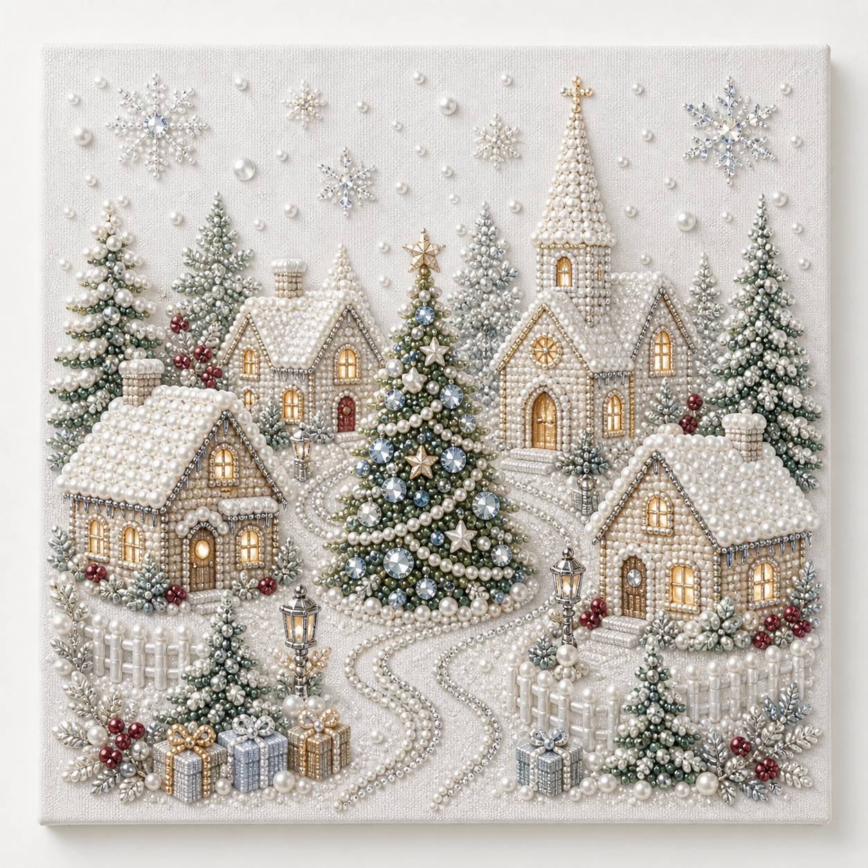 TEMU 1-tlg. Weihnachts-Schneestadt Diamant-Malerei-DIY-Set, 2D-flaches Perlenkunstwerk, , Kirche, , -Themendesign, Komplettset für Erwachsene und