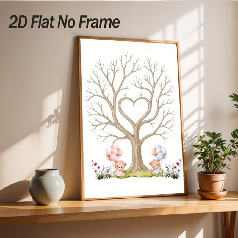TEMU sur toile cadre 2D plat, 1 pièce 2D/Plat ; Affiche sur toile pour du mettant en un en peluche et adorable avec un arbre en cœur, 'or cadeau pour