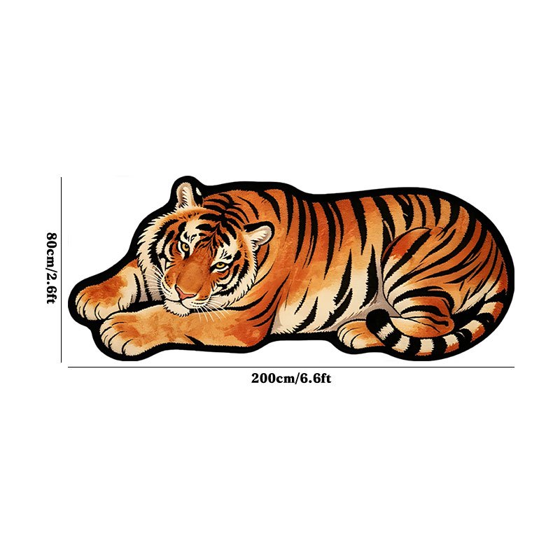 TEMU Velvet Pointed Base 1pc Fashion Retro Irregular Shape Tiger Carpet Luxury Premium Living Room Area Carpet Home Decoration Carpet Comfortable
