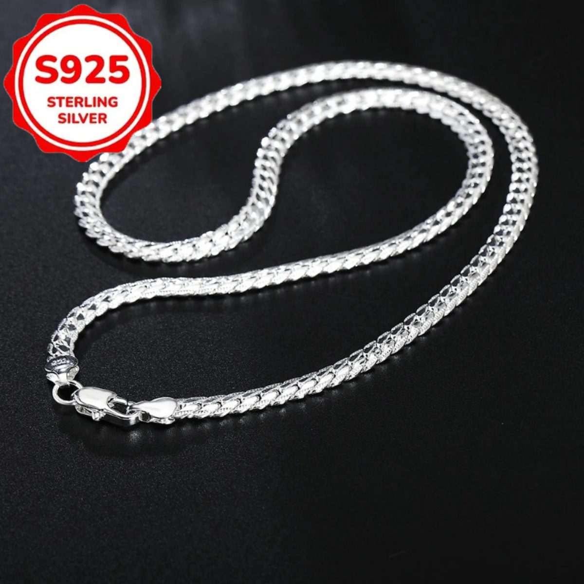 TEMU Collier Profil Latéral en Argent S925 925, Chaîne Argentée, Bracelet Boucles d'Oreilles Argentées, Collier Argenté Vintage pour Homme, Collier