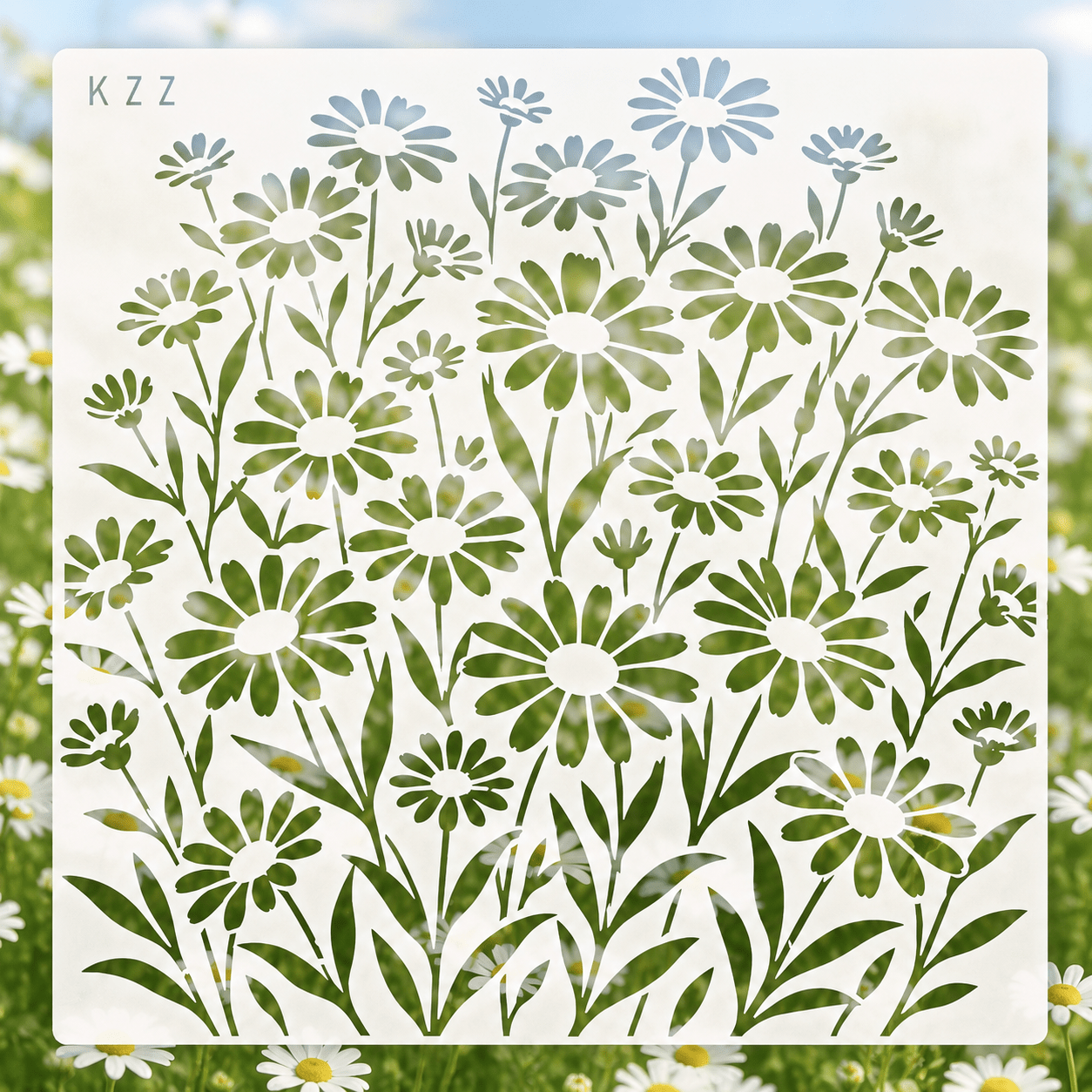 TEMU Kzz Reusable Stencil Template - 11.8x11.8 Inch Pet Board With Dense Daisy Botanical Patterns Suitable For Diy Crafts, Scrapbooking, Garden Wall