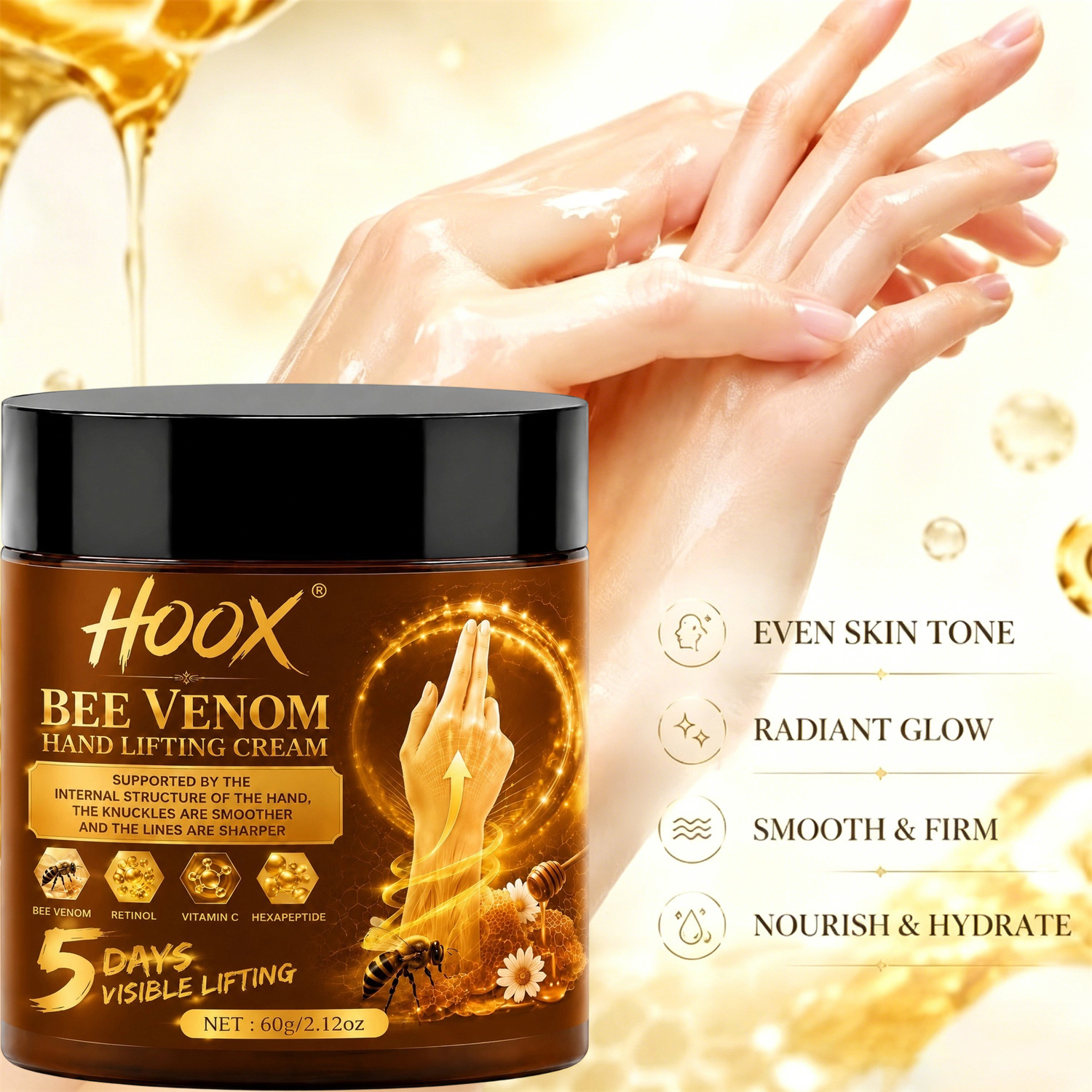 5d Hand Firming Cream Enriched With Bee Venom And Retinol - Improves Of Sagging Skin On Hands And Body - Smooth, Firm, And Skin On Hands - Hands Look
