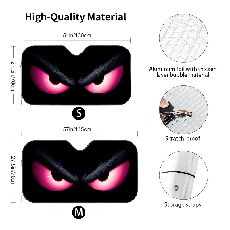 TEMU 1pc Evil Eye Car Sunshade, Foldable For . The Protective Sunshade Cool. Features Convenient Suction Cup Installation. Suitable For Long-distance