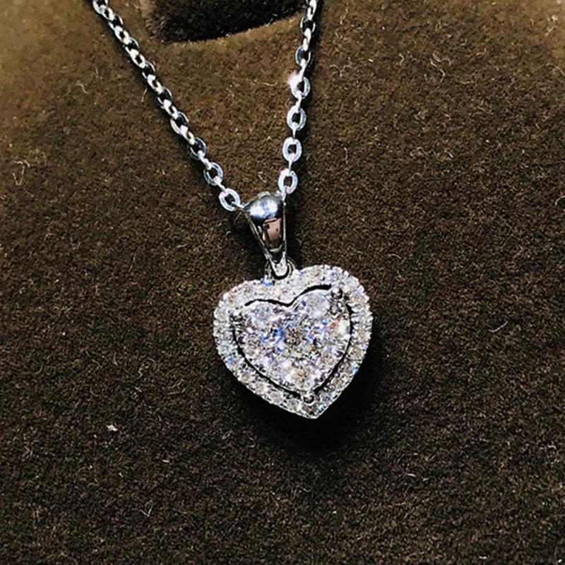 E-shop Zirkonia Herz Edelstahl Halskette Damen Trendy Minimalistisch Schlüsselbeinkette Elegante Schichten Schmuck für