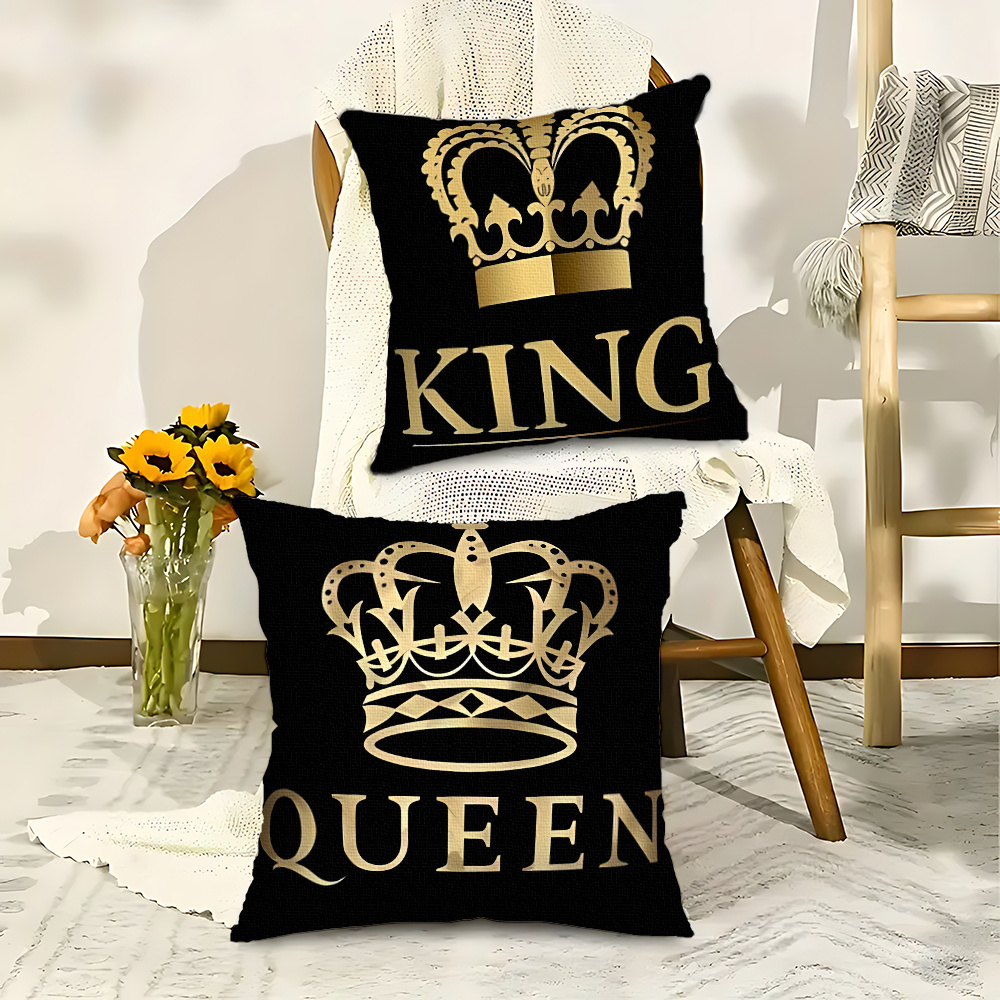 

2pcs Crown Print Throw Pillow Covers, Contemporary , Machine Washable, Zippered, Woven, 18x18 Inch, With Pillow Inserts Not Included For Decor