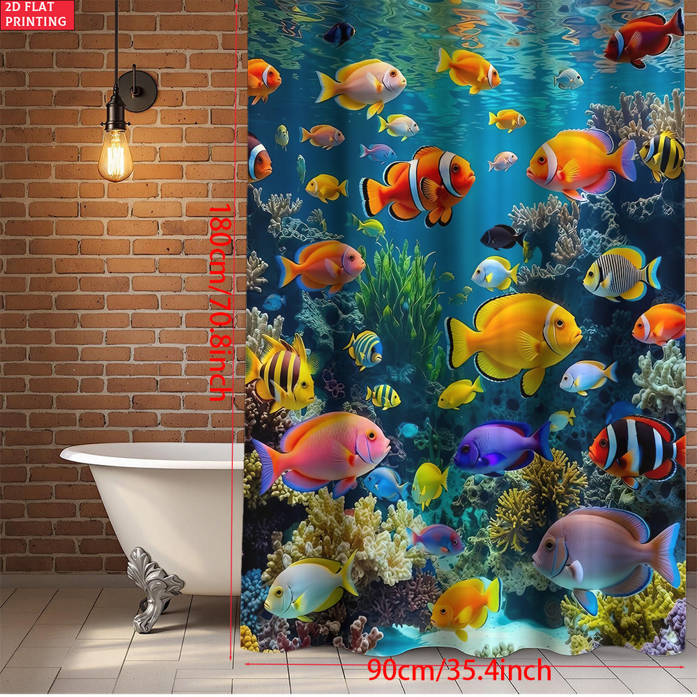 TEMU Plat 2D, Plat 2D 1 pièce Ensemble de rideau de douche Poisson décoratif, Décor de salle de bain élégant pour usage domestique et , Plat 2D