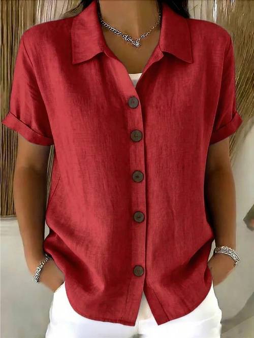 womens collared short sleeve button shirt casual loose blouse for ladies spring summer daily wear office work vacation beach streetwear weekend outfit trendy female casual attire casual tops