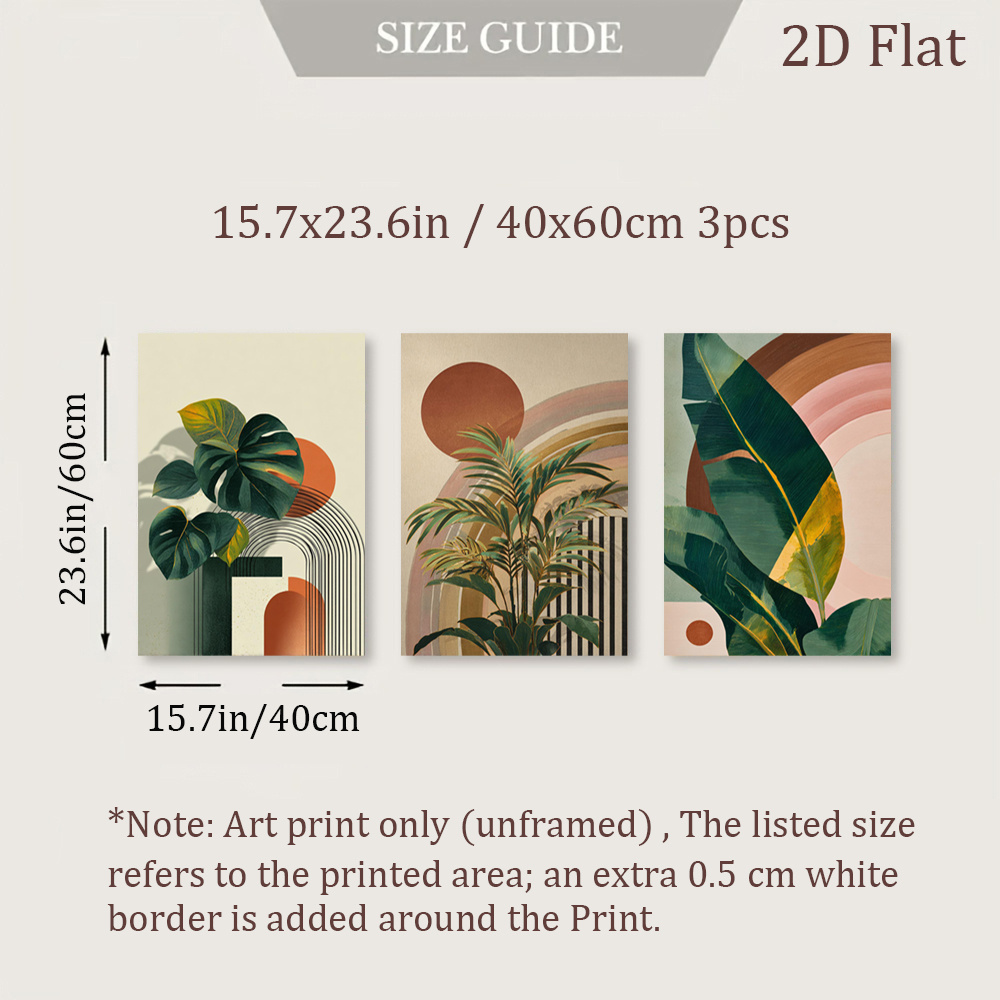 TEMU Ensemble de pièces d'art mural plat 2D cadre, représentant des verdures , avec des géométriques abstraits. Ces affiches aux chauds servent d'
