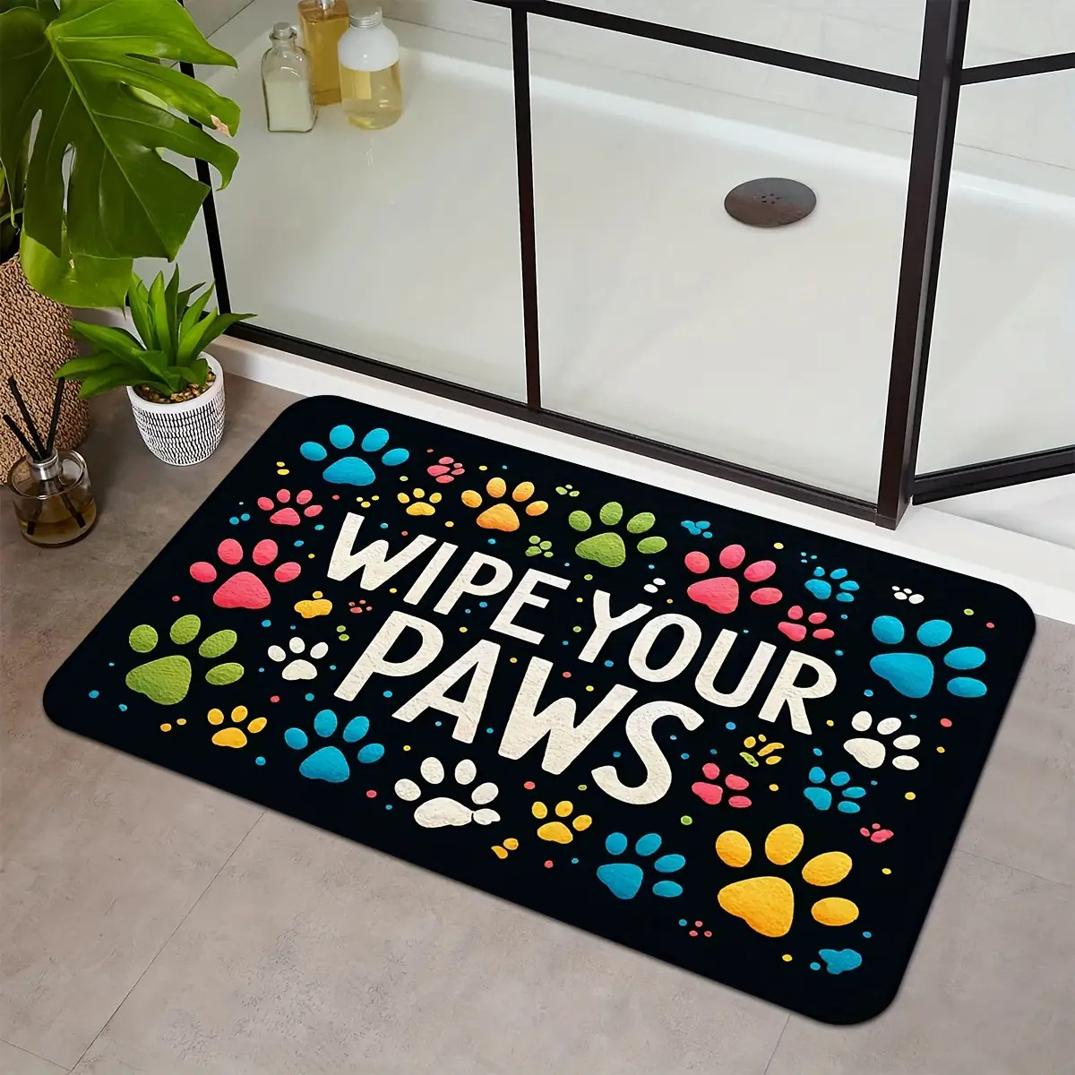 TEMU A Colorful Paw Print Doormat That Absorbs Water And Prevents Slipping, Comfortable For Floors, Machine Washable, Suitable For , Kitchens, Living