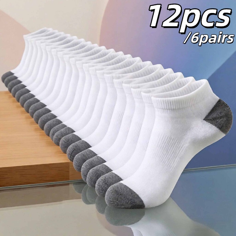 TEMU 12pcs 6 Pairs Men's Thickened Moisture-wicking Sports Socks, Autumn/winter Calf Socks, Elastic Ribbed Top, Arch Support, Breathable Design,
