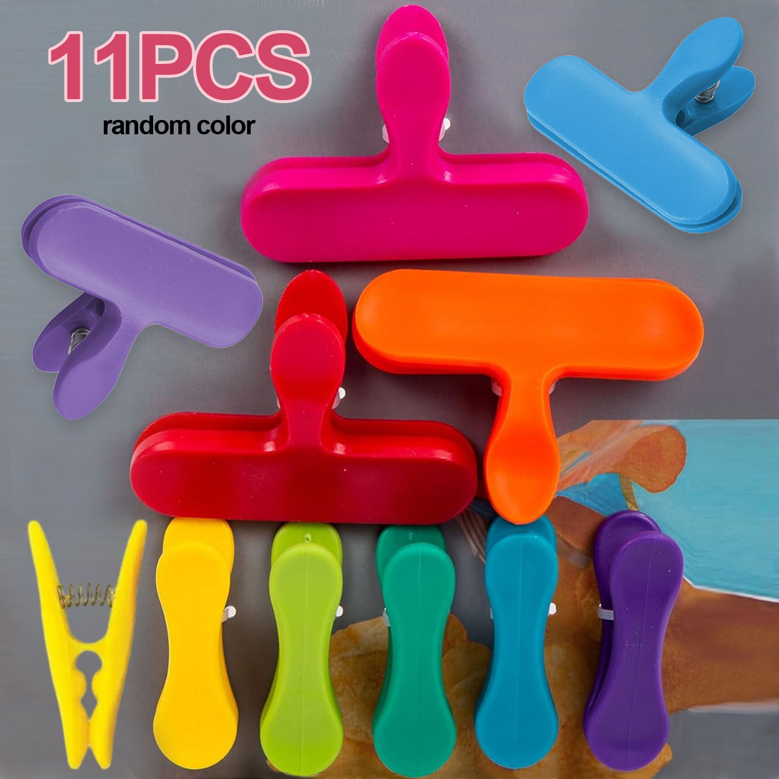 11pcs (5 Large 6 Small) Food Bag Clips, Extra Large Sealing Clip, Reusable Plastic Bag Sealer Clips For Chips, Bread, Snacks, Airtight Kitchen Storage Organizer (random Color)