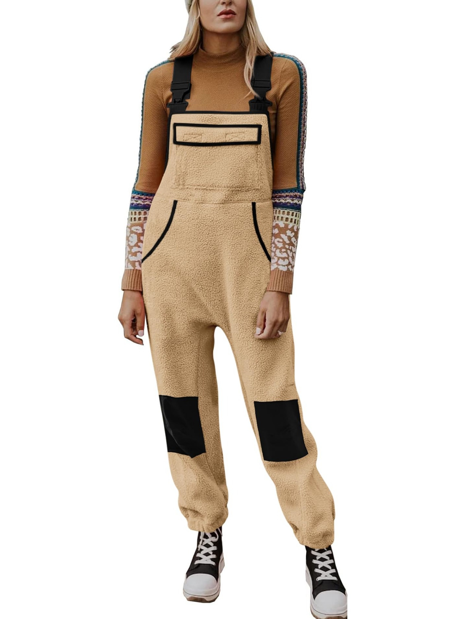 womens fleece warm overalls winter casual jumpsuits pockets Temu