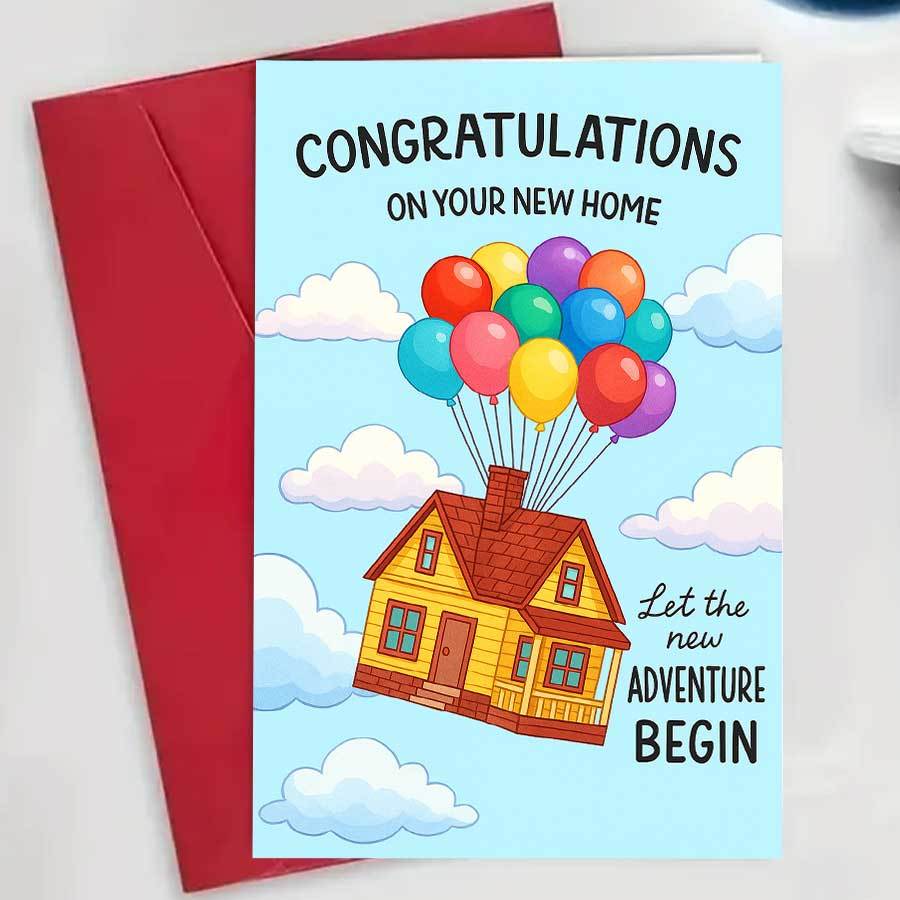 TEMU 1pc Greeting Card, Gift , ' Moving Joy, Colorful Balloons And Design, Celebrating And