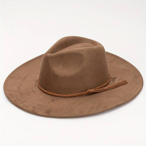 wide brim fedora hats suede western hat with belt solid color vintage panama hat for adult