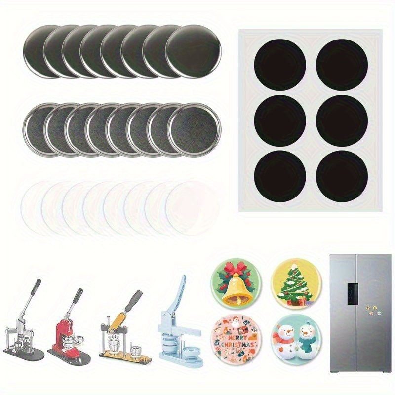 Image of 32 Sets Of Supplies For A Fridge Magnet Maker Machine, 58mm/2.25 Inches, Including Metal Covers, Covers, , And Soft Magnets
