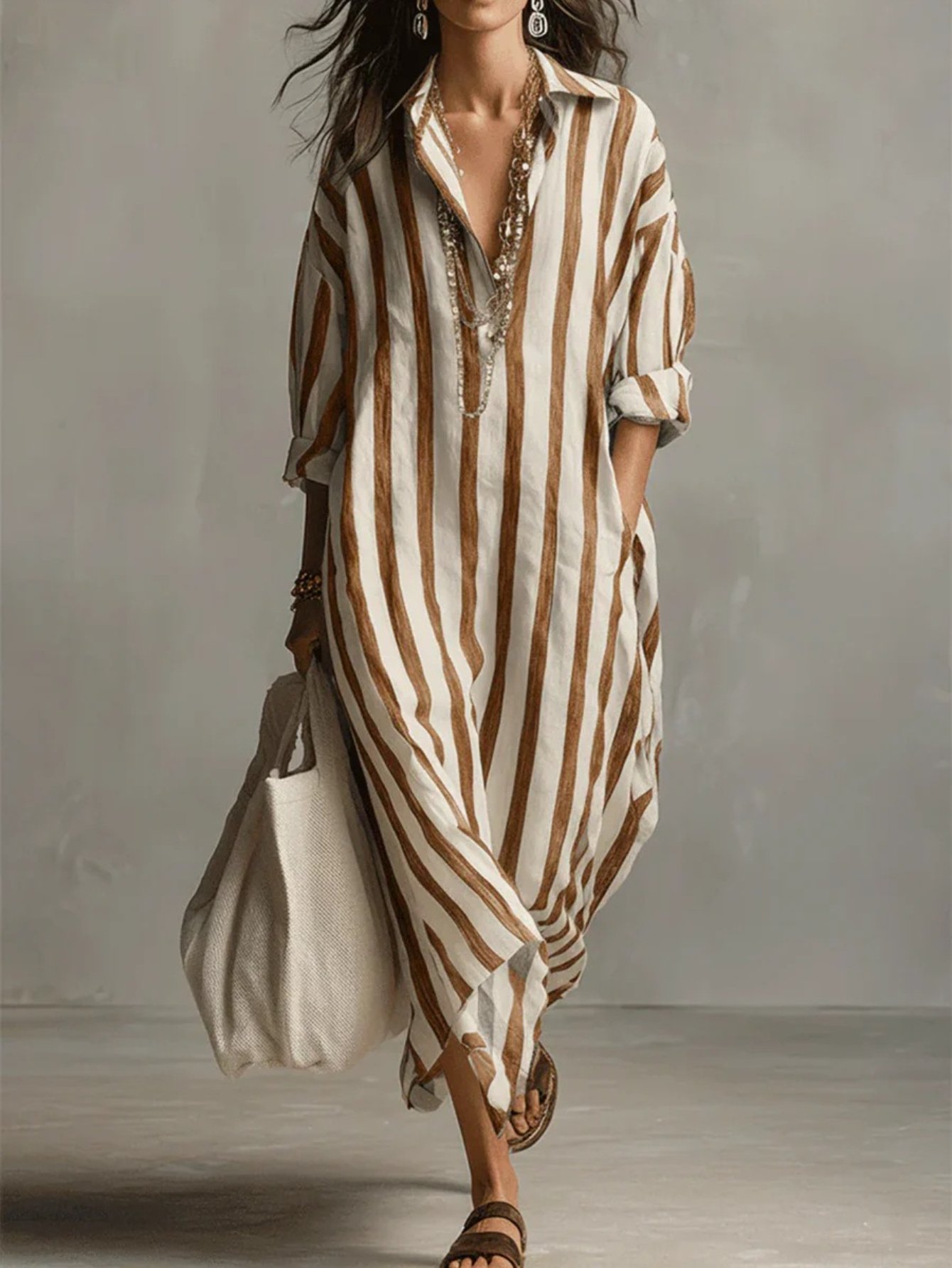 knee length dresses for ladies Striped Maxi Shirt Dress – Lilla P