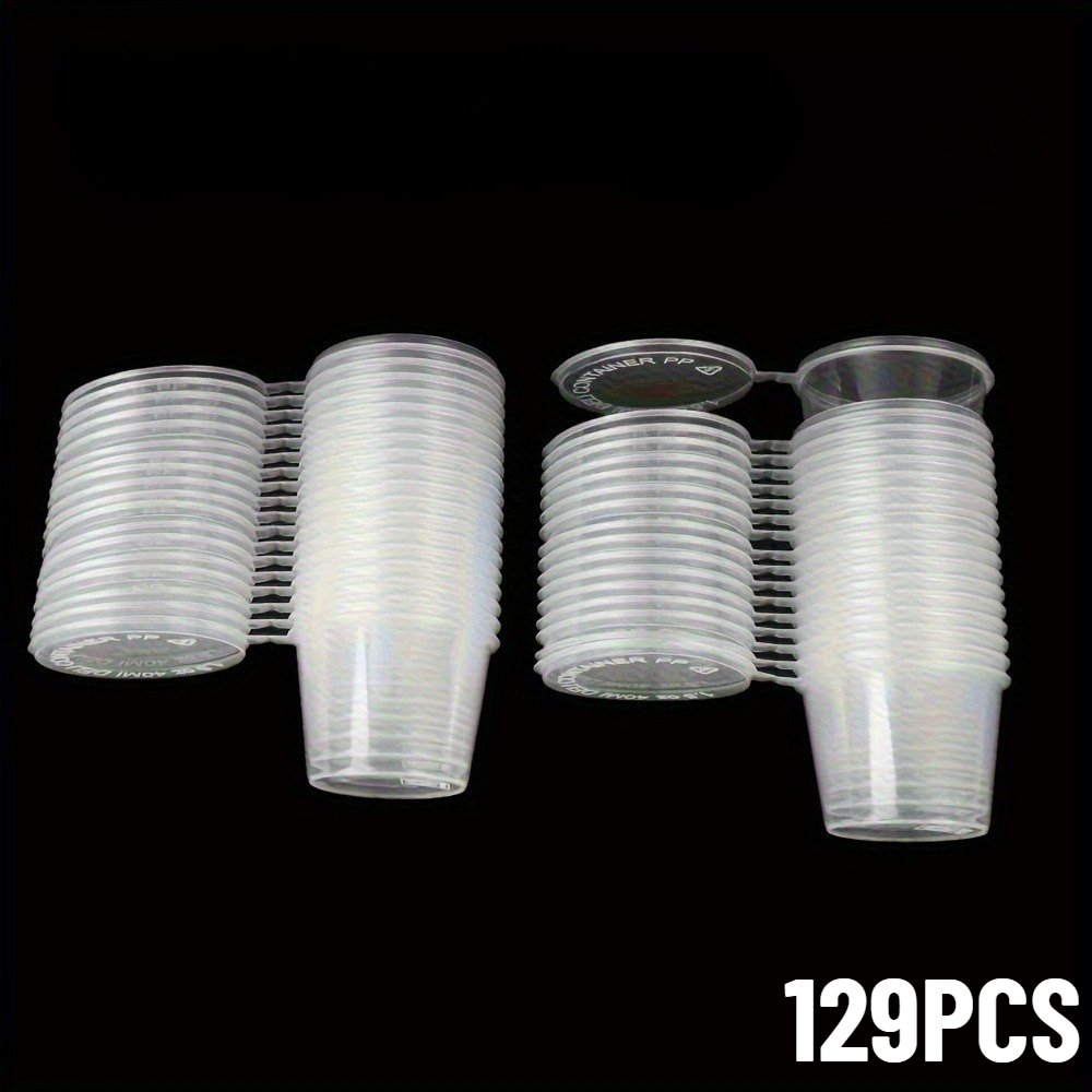 Image of 129pcs 0.85oz Small Round Cup, Takeaway Sauce Cup, Food Storage Container With Hinged Lid, Disposable Food Box