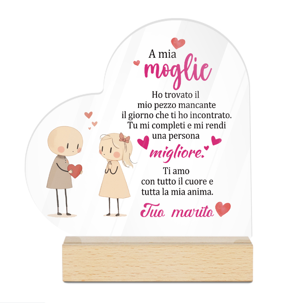 TEMU Piatto 2D, Putuo Decor 1 pz Insegna a Forma di Cuore in Acrilico con Citazioni Italiane e Base in Legno, Decorazione da Tavolo, Decorazione da