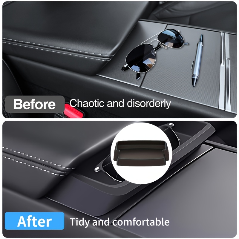 TEMU 1pc Black Plastic Sunglasses Storage Box, Sturdy Space- Organizer, For Armrest Storage And Eyeglass Holding, Fits For Model 3/y 2023-2026