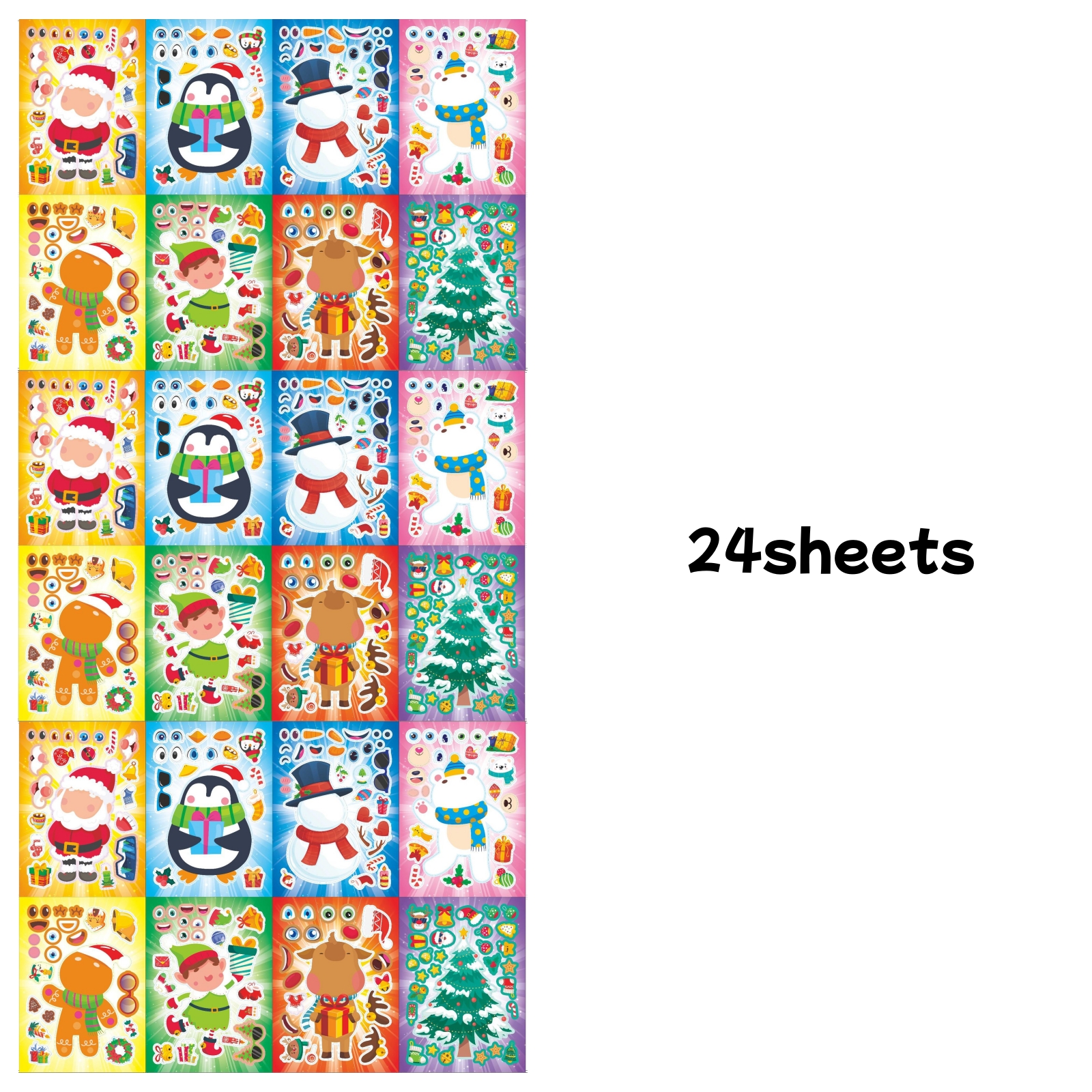 TEMU 24pcs Christmas Make A Face Diy Sticker Sheets - Design Your Own Snowman, Tree & Santa Scenes, Interactive Puzzle Toy For Brain Development,