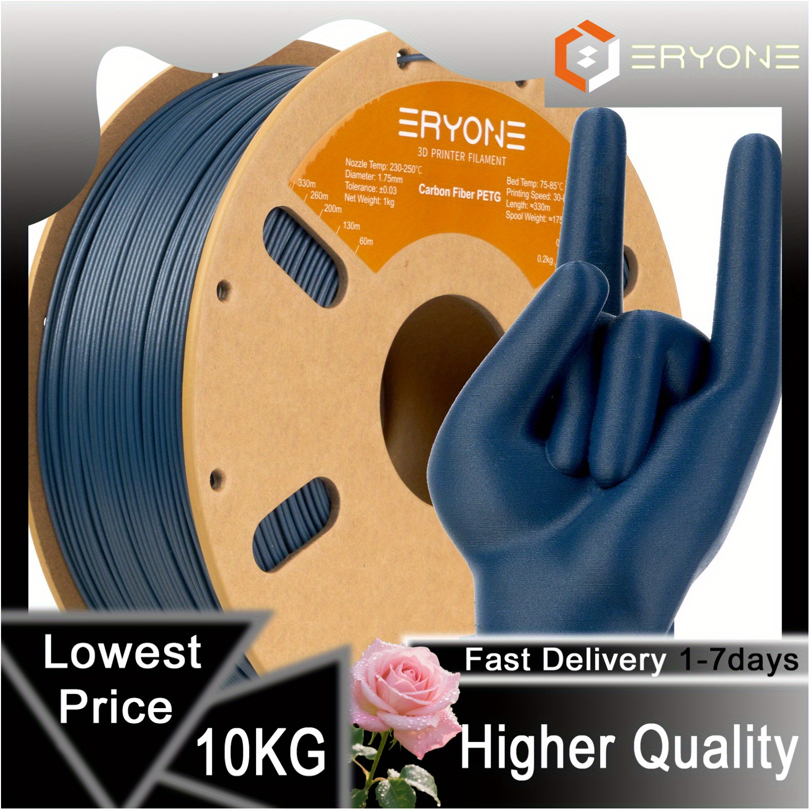 Eryone 10kg Petg Carbon Printing Supplies Filament For 3d Printer, 1.75mm +/ -0.03mm
