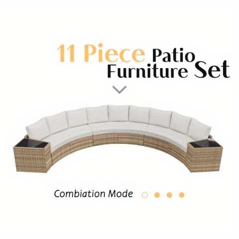 Patio Furniture Set 3-Seater/9-Seater Half Moon Sectional Outdoor Sofa with Cushions And Wedge Table for Patio Pool Balcony