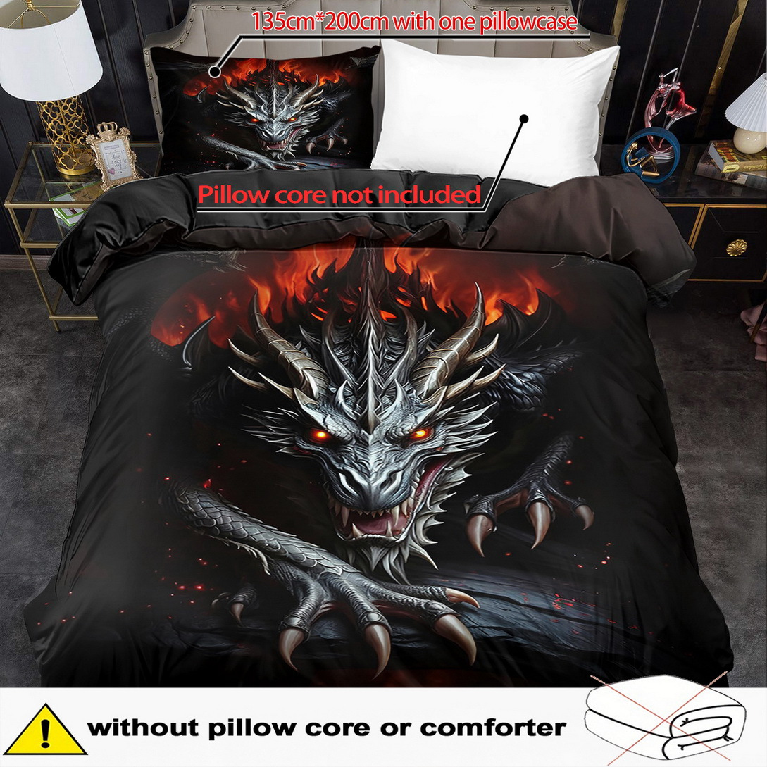 E-shop 2/3-teiliges Bettbezug-Set, mysteriöses Drachen-Print-Bettbezug-Set, King Queen Stil Bettwäsche-Set, Polyester Maschinenwaschbar,