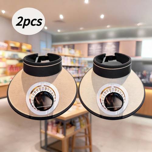 2026 model 2 pack solar powered fan sun hat wide brimmed open protection hat with fan 2026 summer outdoor beach golf tennis hat for men and women