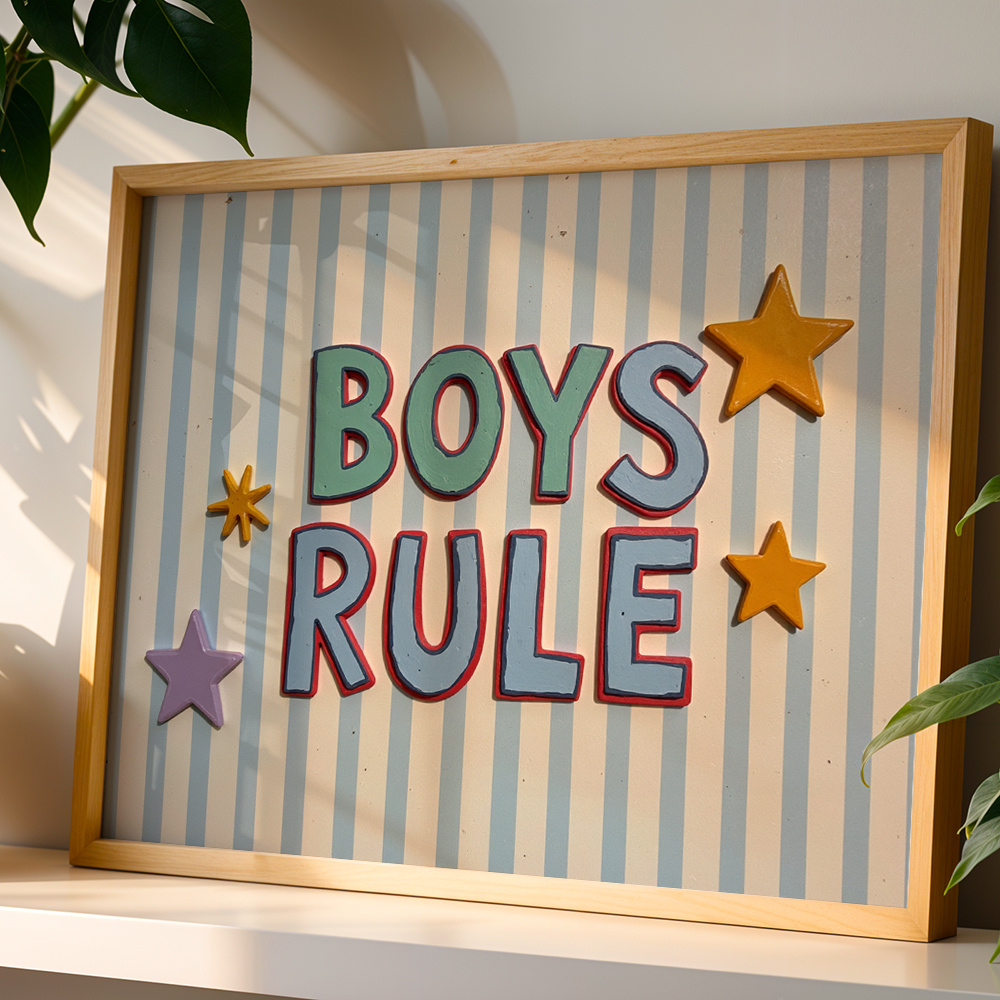 TEMU 2d Flat, Posters - Retro Boys Theme With Colorful Letters & Stars, Horizontal Canvas Prints Suitable For Bedroom, Playroom Decor, Gift, Unframed
