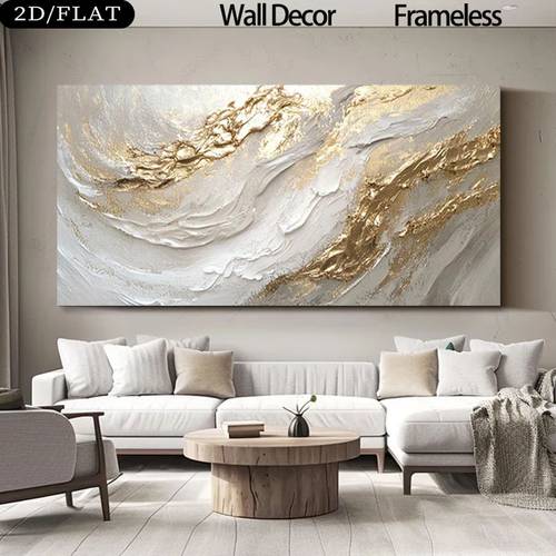 2d flat 2d flat 2d flat painting large frameless canvas artwork featuring abstract golden and white textures modern retro decor poster ideal for enhancing home