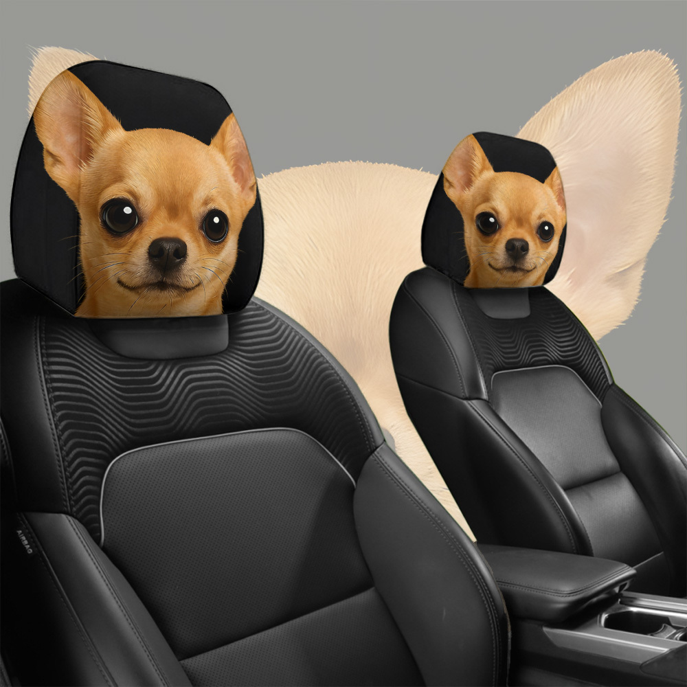 TEMU Housses d'-tête de voiture 2D PLATES - Lot de 2 avec imprimé adorable chihuahua, élastique pour une installation et un retrait faciles. Convient