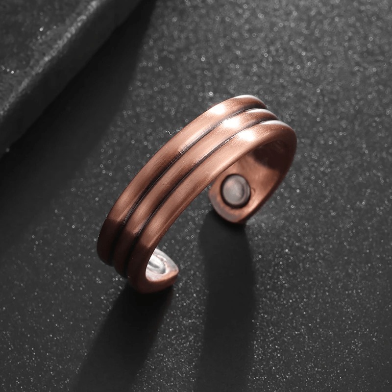 TEMU 1pc Anello Vintage in Rame a Tre Linee Scanalate, Anello Regolabile, Accessorio di Gioielleria Minimalista Unisex , Regalo per Compleanno del