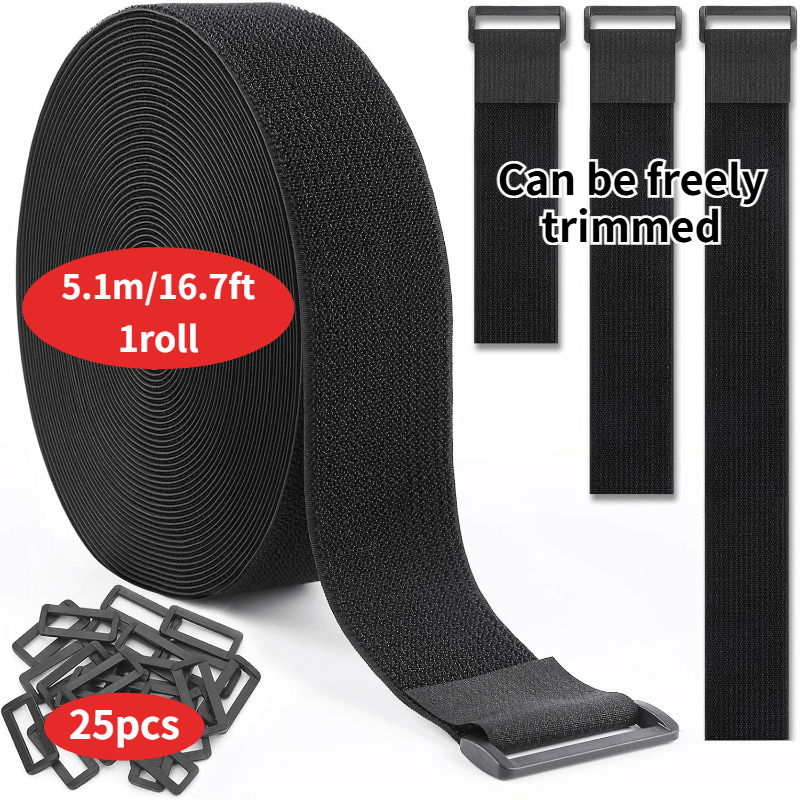 TEMU 1 Rouleau de Sangle Réutilisable en Nylon à Crochets et Boucles avec 25 Boucles Intégrées et Longueur Extra-Longue, pour des Câbles, des Outils