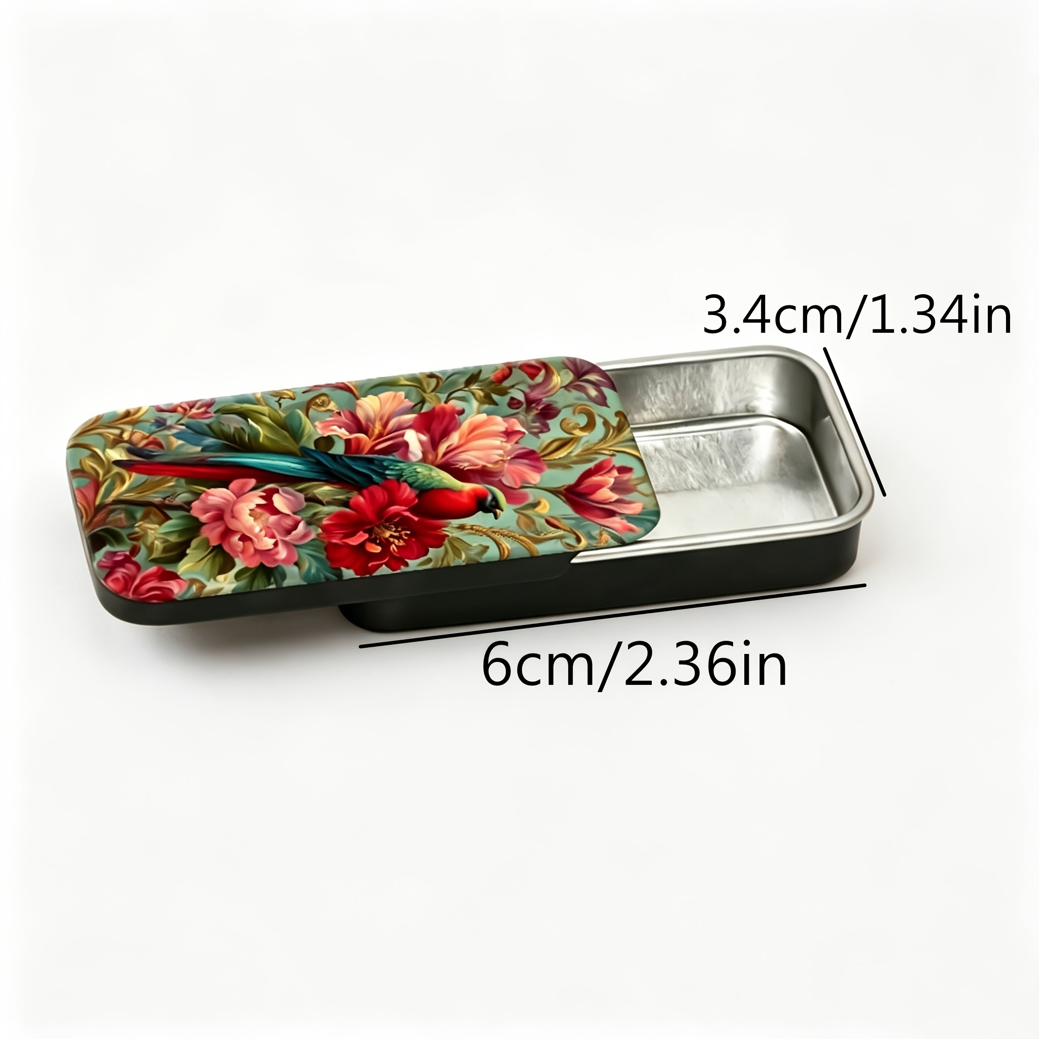 TEMU 1pc/ de fósforos de metal con diseño de pájaros y flores, de fósforos vintage fácil y portátil, de metal con deslizante, de almacenamiento