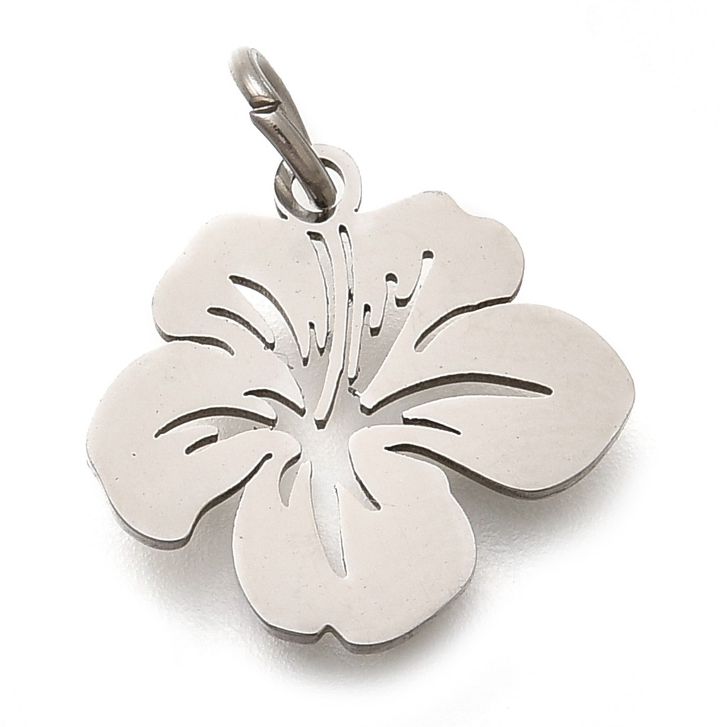 TEMU Juego de 5 dijes de acero inoxidable 304 con argolla, dije de flor, para hacer collares y aretes, 14x14.5x1mm, agujero: 3mm