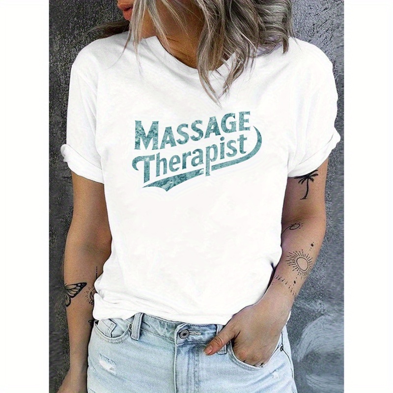 

Massage Therapist Vintage T-shirt, Short Sleeve Crew Neck Casual Top For Summer & Spring, Women's Clothing