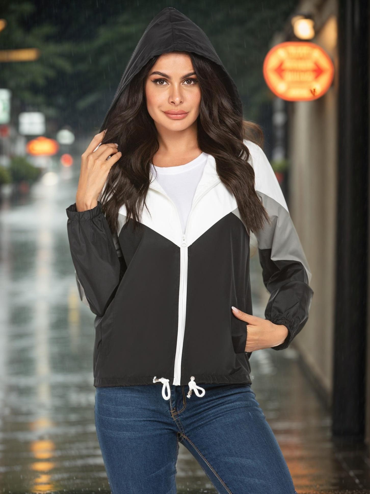 womens plus size rain jackets lightweight hooded windbreaker Temu