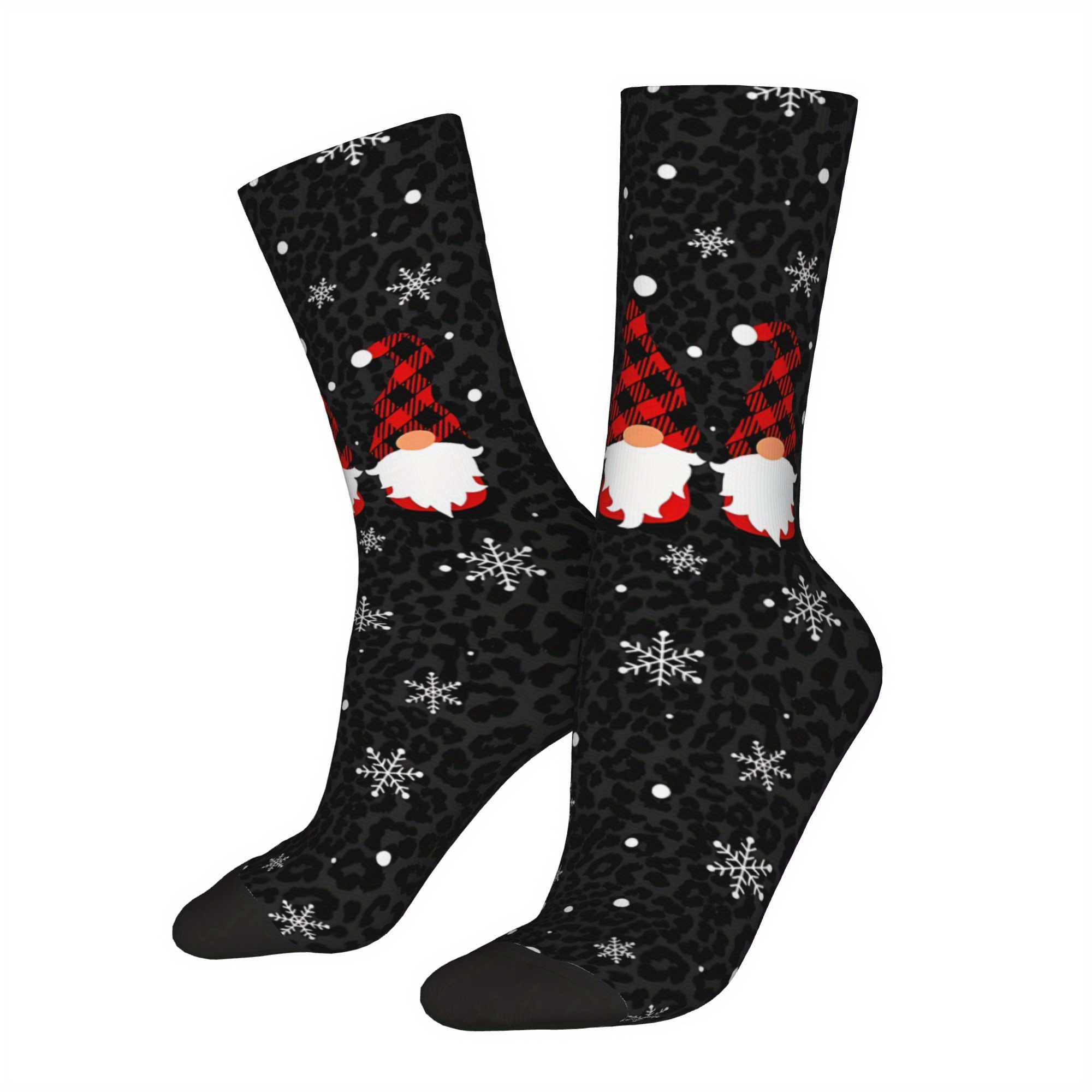 

1 Pair Christmas Themed Novelty Socks - Unisex Polyester & Spandex Knit Fabric, Seamless Leopard Print, Funny Garden Design, Socks For Men And Women