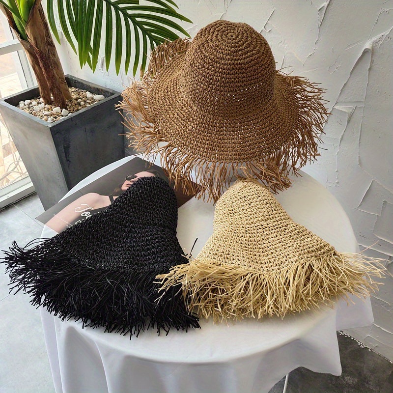 mens wide brim straw sun hat with breathable mesh back frayed edge